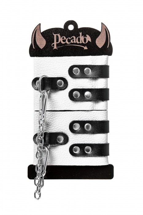 Бело-черные оковы с двумя ремешками и люверсами - Pecado - купить с доставкой в Элисте