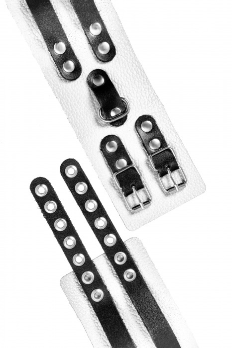 Бело-черные оковы с двумя ремешками и люверсами - Pecado - купить с доставкой в Элисте