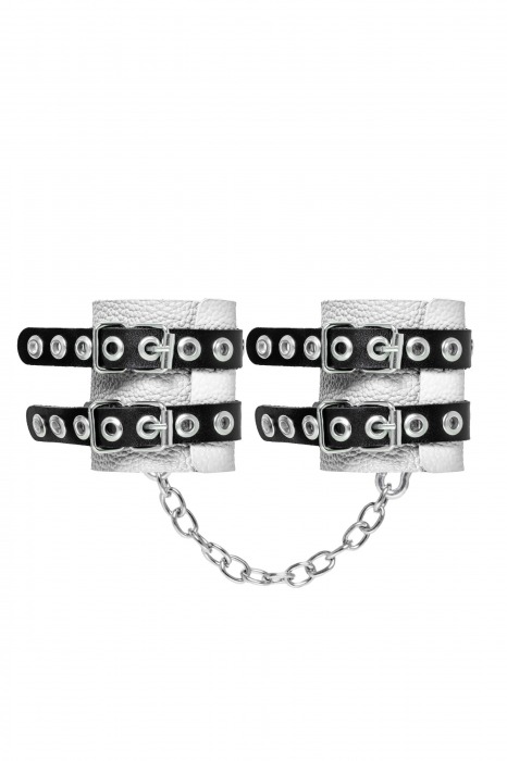 Бело-черные наручники с двумя ремешками и люверсами - Pecado - купить с доставкой в Элисте