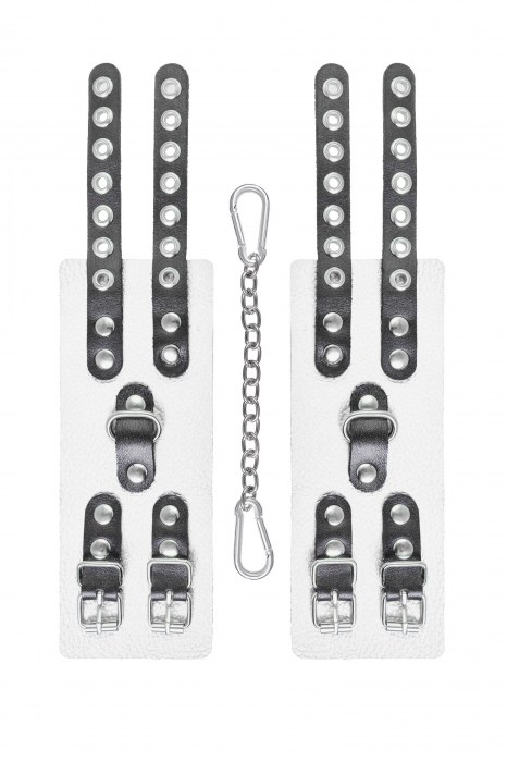 Бело-черные наручники с двумя ремешками и люверсами - Pecado - купить с доставкой в Элисте