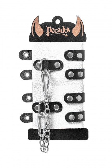 Бело-черные наручники с двумя ремешками и люверсами - Pecado - купить с доставкой в Элисте