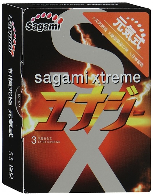 Презервативы Sagami Xtreme ENERGY с ароматом энергетика - 3 шт. - Sagami - купить с доставкой в Элисте