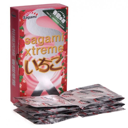 Презервативы Sagami Xtreme Strawberry c ароматом клубники - 10 шт. - Sagami - купить с доставкой в Элисте