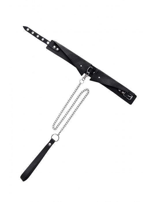 Черный кожаный ошейник-воротник с поводком - Pecado - купить с доставкой в Элисте