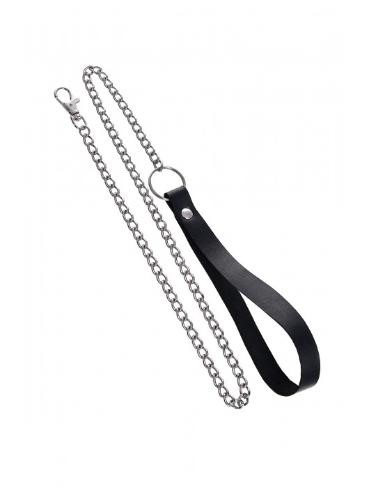 Черный кожаный ошейник-воротник с поводком - Pecado - купить с доставкой в Элисте