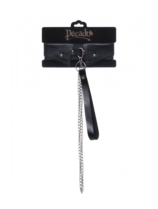 Черный кожаный ошейник-воротник с поводком - Pecado - купить с доставкой в Элисте