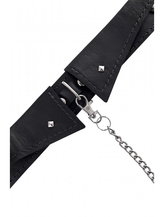 Черный кожаный ошейник-воротник с поводком - Pecado - купить с доставкой в Элисте