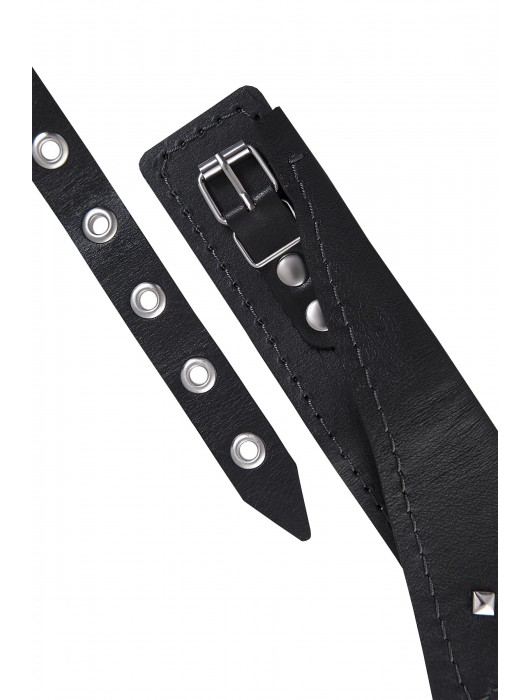 Черный кожаный ошейник-воротник с поводком - Pecado - купить с доставкой в Элисте