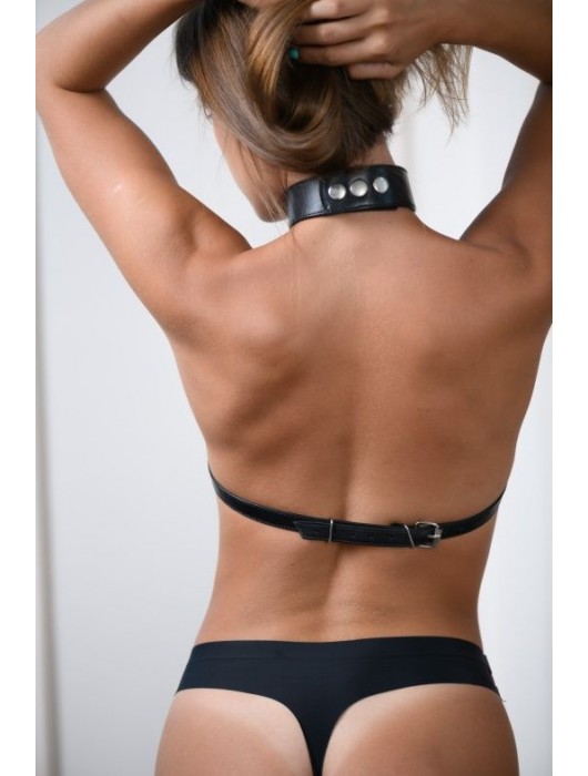 Черная кожаная сбруя с ошейником plus size из нежной кожи - БДСМ Арсенал - купить с доставкой в Элисте