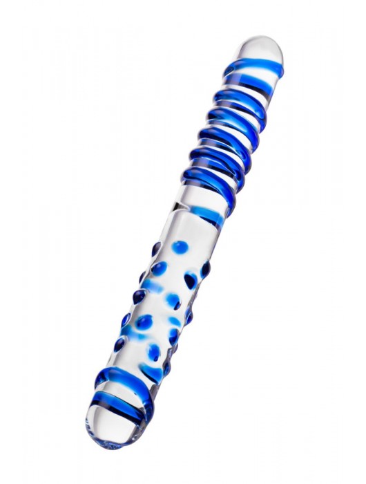 Двусторонний стеклянный фаллоимитатор с рельефом - 22 см. - Sexus