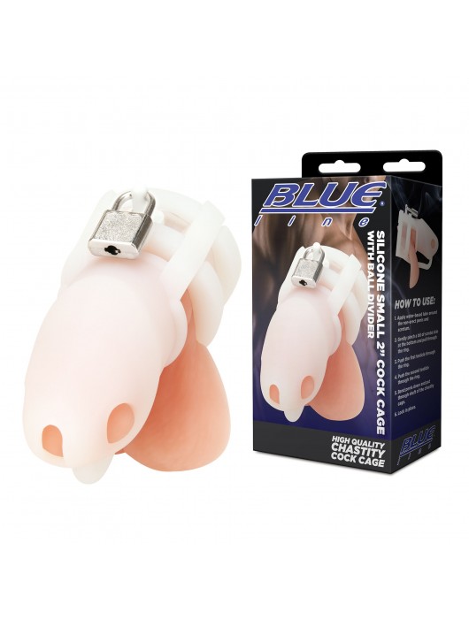 Белая клетка для пениса Silicone Small 2 in Cock Cage With Ball Divider - BlueLine - купить с доставкой в Элисте