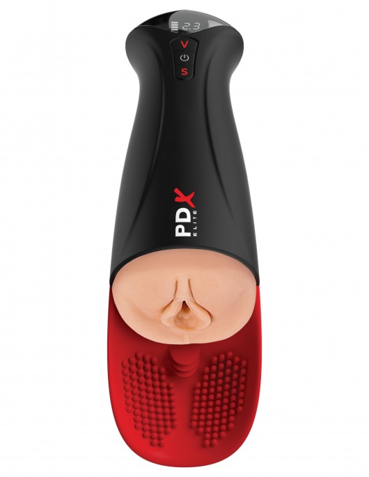 Телесный мастурбатор-вагина в черной колбе с вибрацией Fuck-O-Matic Pro XL - Pipedream - в Элисте купить с доставкой