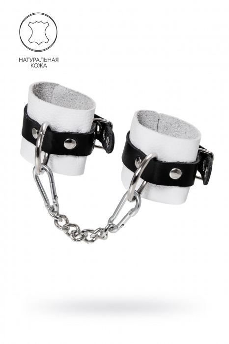 Бело-черные кожаные наручники с одним ремешком с люверсами - Pecado - купить с доставкой в Элисте