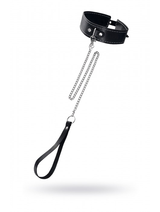 Кожаный двухслойный ошейник с белой строчкой и поводком - Pecado - купить с доставкой в Элисте