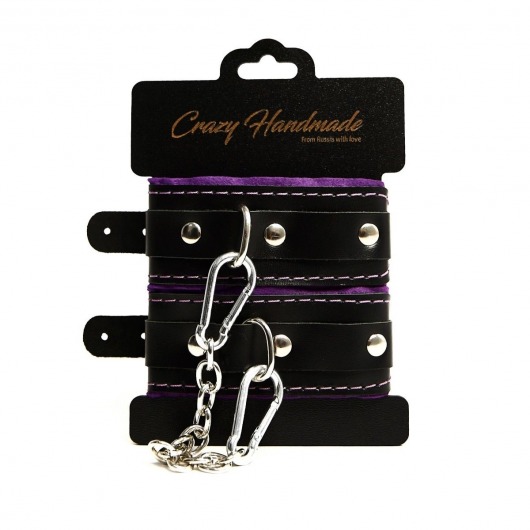 Черно-фиолетовые скругленные наручники с мягкой подкладкой - Crazy Handmade - купить с доставкой в Элисте