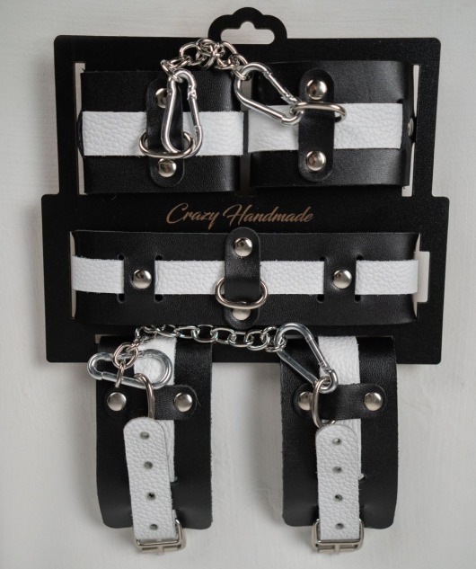 Набор фиксаторов из черной и белой натуральной кожи - Crazy Handmade - купить с доставкой в Элисте