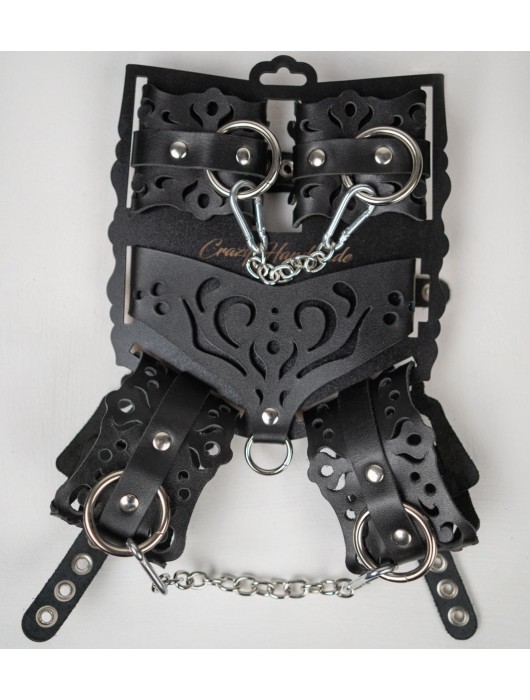 Черный ажурный кожаный набор фиксаций - Crazy Handmade - купить с доставкой в Элисте