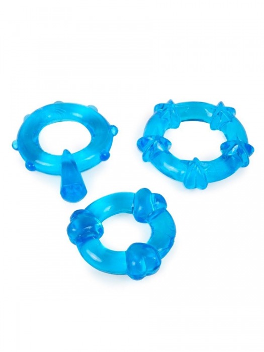 Набор из 3 синих эрекционных колец с различным рельефом - Erowoman-Eroman - в Элисте купить с доставкой