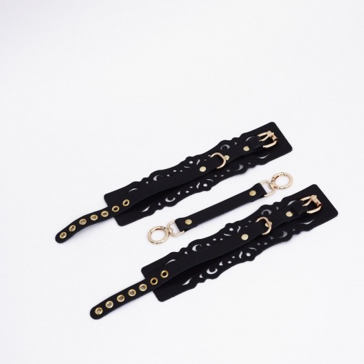 Черный кожаные оковы с узорами и золотистой фурнитурой - Crazy Handmade - купить с доставкой в Элисте