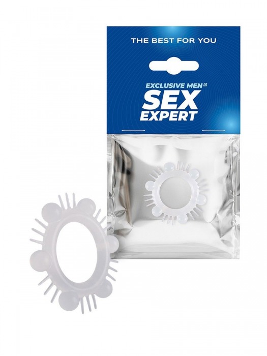 Эластичное эрекционное кольцо с шипиками и шариками - Sex Expert - в Элисте купить с доставкой