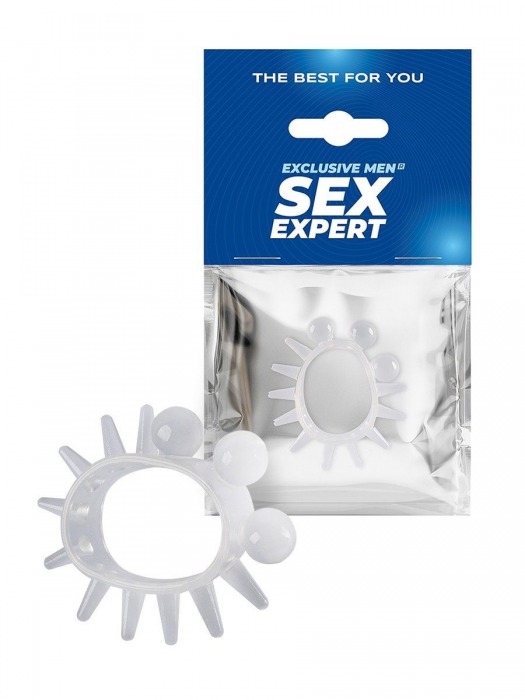 Эластичное эрекционное кольцо с шариками и лучами - Sex Expert - в Элисте купить с доставкой