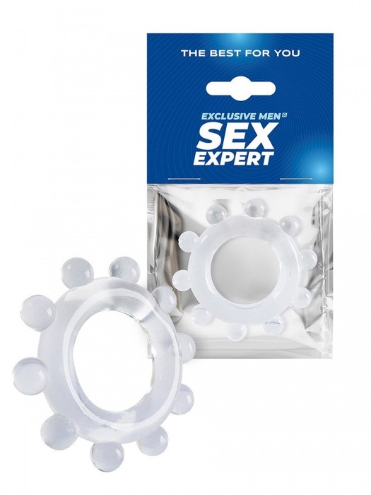 Прозрачное эрекционное кольцо со стимулирующими шариками - Sex Expert - в Элисте купить с доставкой