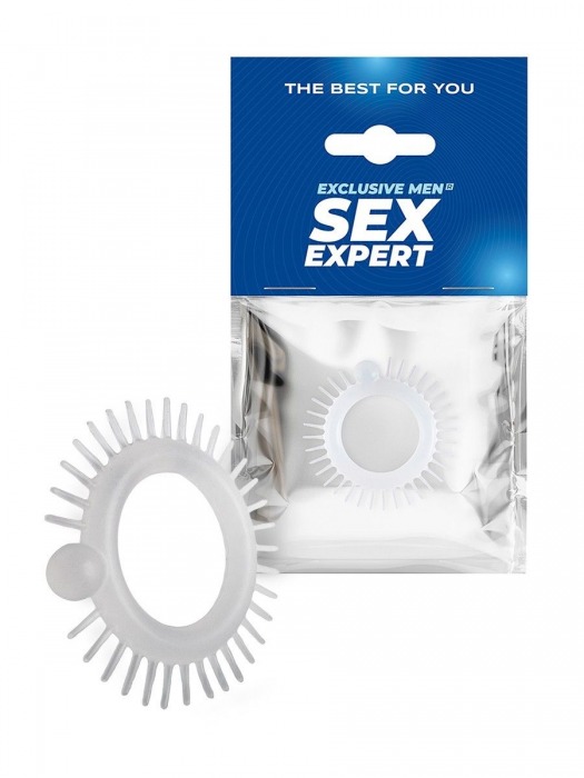 Эластичное эрекционное кольцо с шипиками и шариком - Sex Expert - в Элисте купить с доставкой
