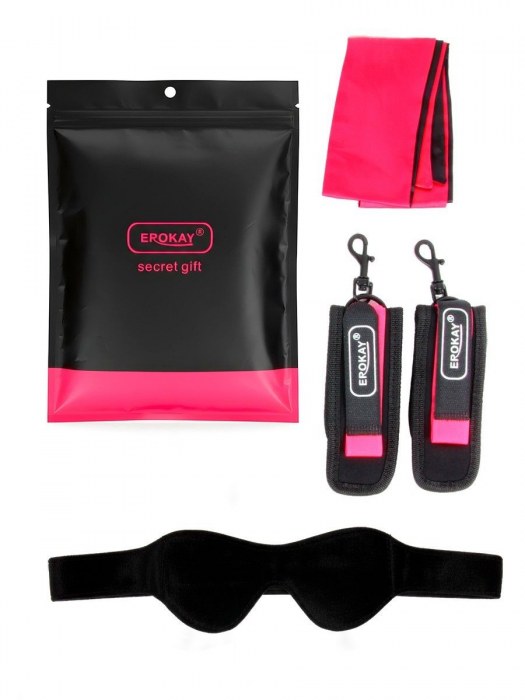 Черно-розовый эротический набор: маска, наручники и повязка - Erokay - купить с доставкой в Элисте