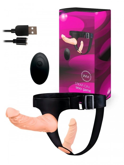 Женский страпон с 2 насадками, вибрацией и пультом ДУ - Erowoman-Eroman - купить с доставкой в Элисте