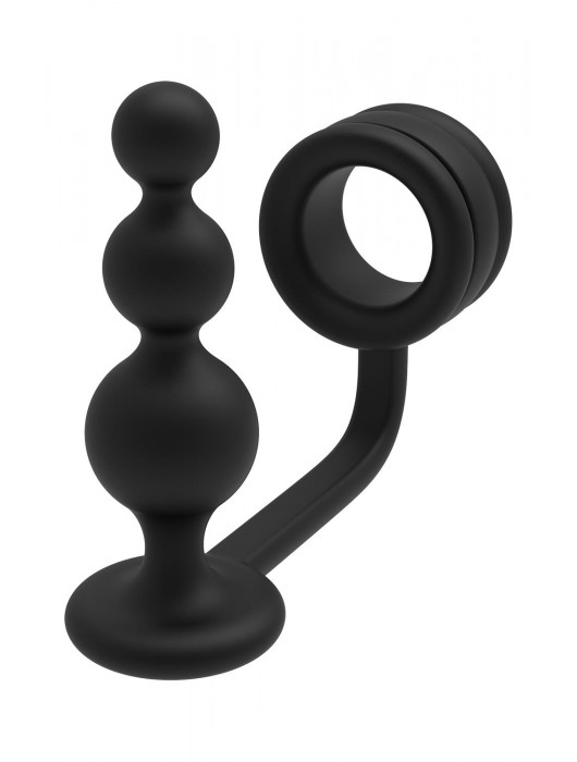 Черное эрекционное кольцо с анальной елочкой Cockring With Beaded Anal Plug - Dream Toys - в Элисте купить с доставкой