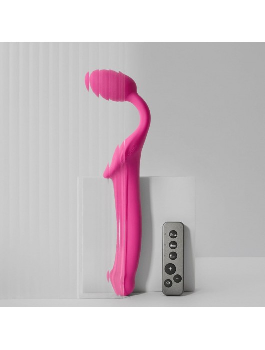 Ярко-розовый безремневой страпон Strap-on-me Vibrating Bendable Strap-On size M - Strap-on-me - купить с доставкой в Элисте