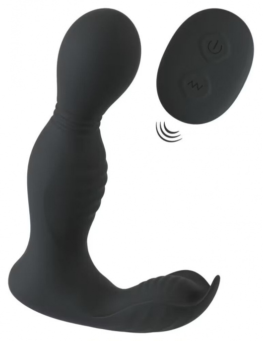 Черная анальная пробка с вибрацией, вращением и пультом ДУ RC Butt Plug with 2 Functions - Orion - в Элисте купить с доставкой