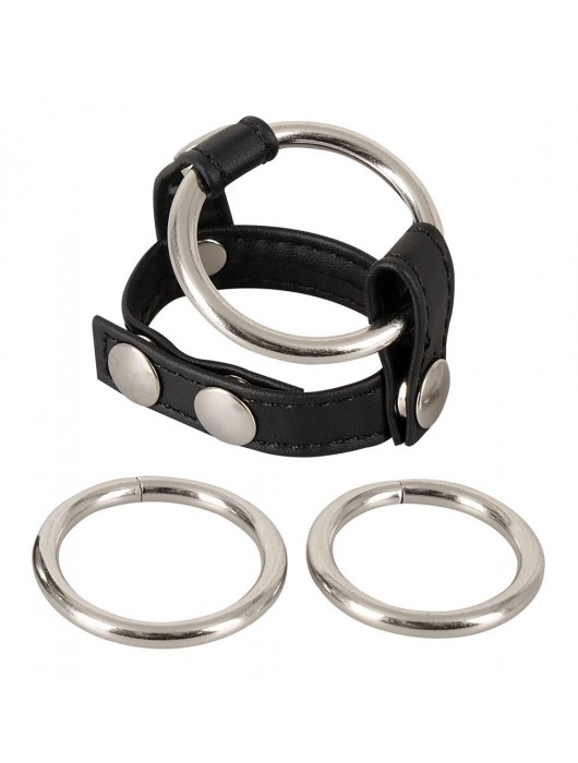 Подхват для мошонки с 3 съемными эрекционными кольцами Leder-Riemen - Orion - в Элисте купить с доставкой
