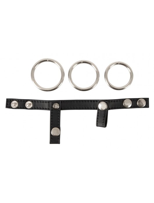 Подхват для мошонки с 3 съемными эрекционными кольцами Leder-Riemen - Orion - в Элисте купить с доставкой