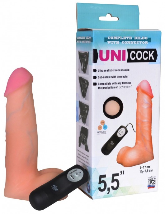Фаллическая насадка Харнесс UNICOCK 5,5  с вибрацией - 17 см. - LOVETOY (А-Полимер) - купить с доставкой в Элисте