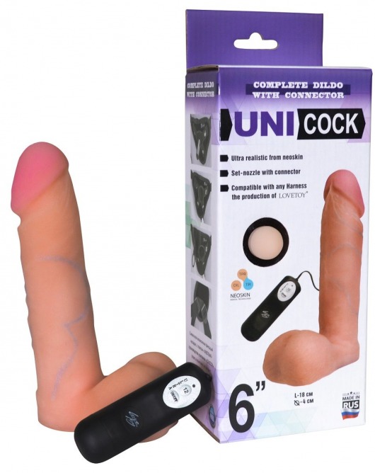 Фаллическая насадка Харнесс UNICOCK 6  с вибрацией - 18 см. - LOVETOY (А-Полимер) - купить с доставкой в Элисте