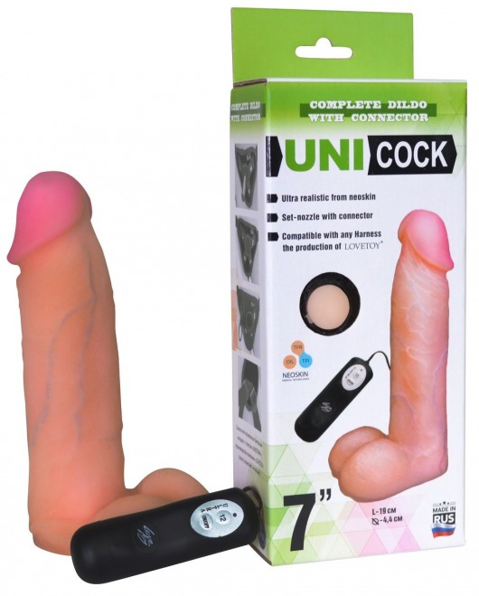 Фаллическая насадка Харнесс UNICOCK 7  с вибрацией - 19 см. - LOVETOY (А-Полимер) - купить с доставкой в Элисте