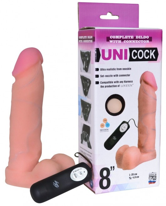 Фаллическая насадка Харнесс UNICOCK 8  с вибрацией - 20 см. - LOVETOY (А-Полимер) - купить с доставкой в Элисте