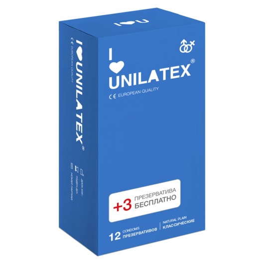 Классические презервативы Unilatex Natural Plain - 12 шт. + 3 шт. в подарок - Unilatex - купить с доставкой в Элисте