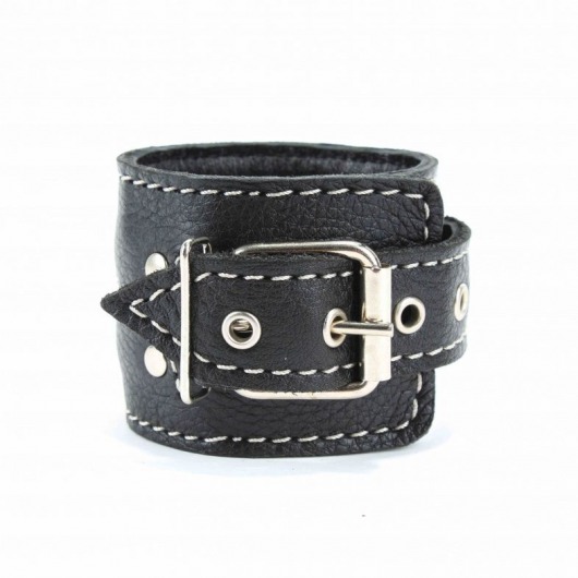 Чёрные кожаные наручники с крупной строчкой - БДСМ Арсенал - купить с доставкой в Элисте