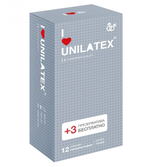 Презервативы с точками Unilatex Dotted - 12 шт. + 3 шт. в подарок - Unilatex - купить с доставкой в Элисте