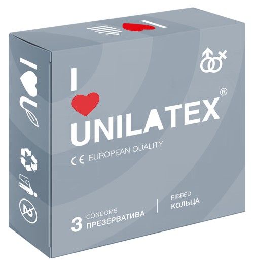 Презервативы с рёбрами Unilatex Ribbed - 3 шт. - Unilatex - купить с доставкой в Элисте