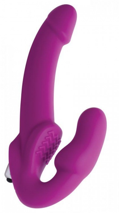 Ярко-розовый безремневой вибрострапон Evoke Vibrating Strapless Silicone Strap-on Dildo - XR Brands - купить с доставкой в Элисте