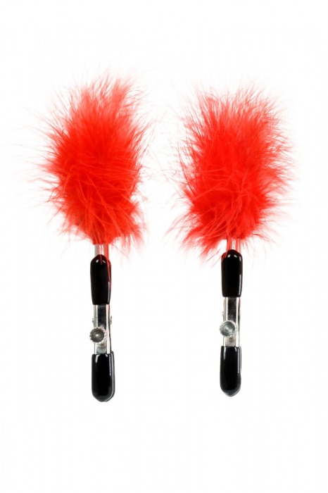 Зажимы для сосков с красным пухом Theatre - ToyFa - купить с доставкой в Элисте