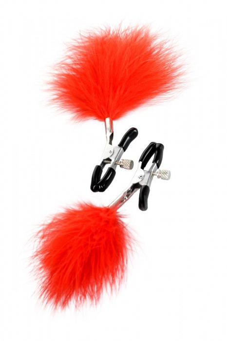 Зажимы для сосков с красным пухом Theatre - ToyFa - купить с доставкой в Элисте