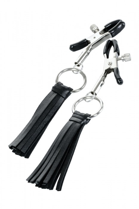 Черно-серебристые зажимы для сосков Theatre с кисточками - ToyFa - купить с доставкой в Элисте