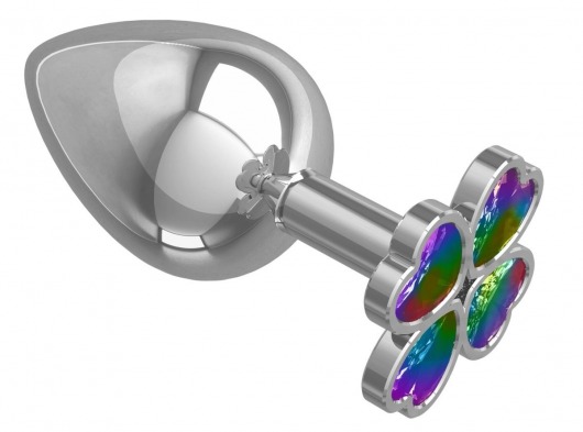 Серебристая анальная пробка-клевер с радужным кристаллом - 9,5 см. - Джага-Джага - купить с доставкой в Элисте
