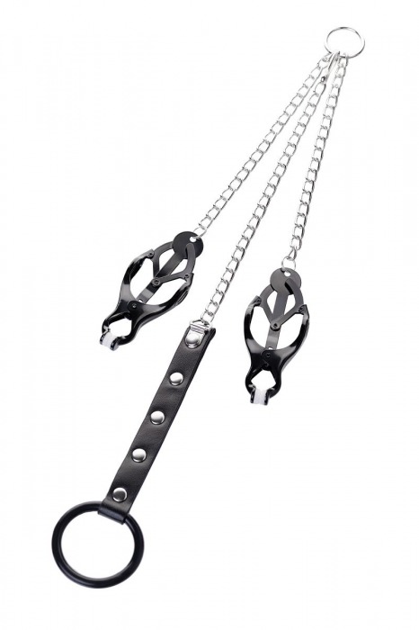 Черно-серебристые зажимы для сосков с кольцом для пениса TOYFA Metal - ToyFa - купить с доставкой в Элисте