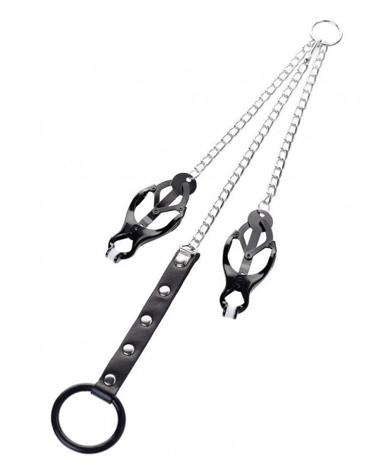 Черно-серебристые зажимы для сосков с кольцом для пениса TOYFA Metal - ToyFa - купить с доставкой в Элисте