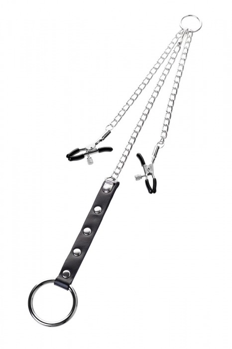 Серебристо-чёрные зажимы для сосков с кольцом для пениса TOYFA Metal - ToyFa - купить с доставкой в Элисте